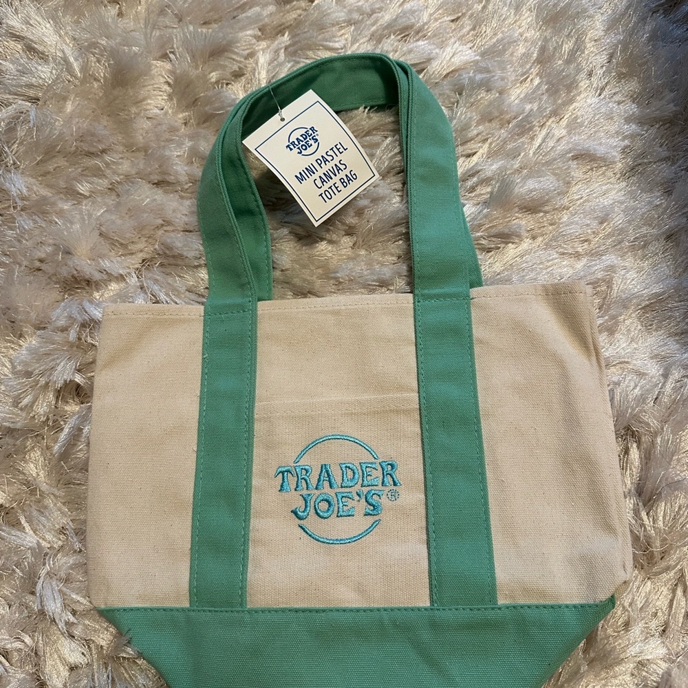 Trader Joe's - Mini Pastel Canvas Tote - teal turquoise aqua  mint green